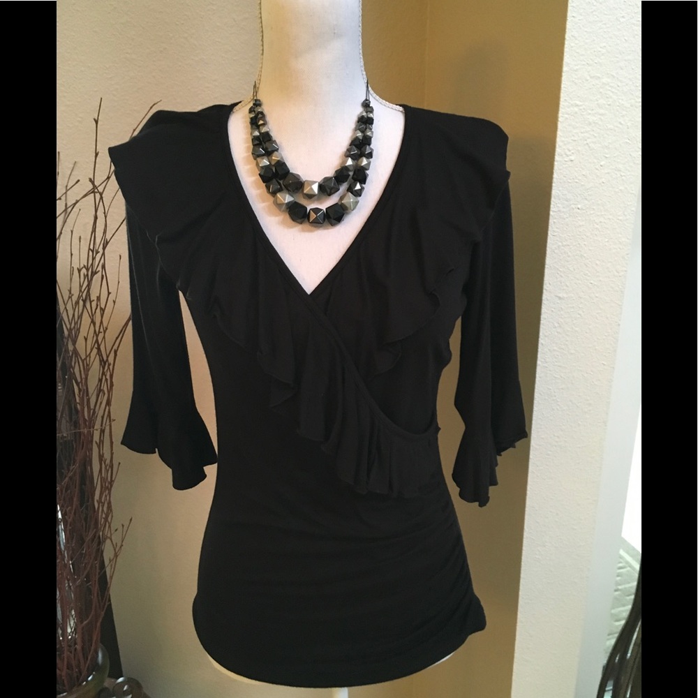 Cache Black, V-Neck Top